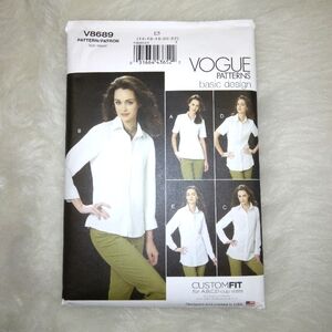 VOGUE V8689 Sz 14-22 Misses' Button-Down Yoke Shirts, EASY